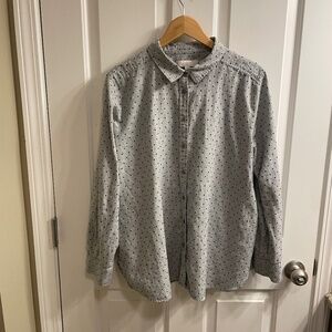 LOFT Women's Button Down Dress Shirt, Gray with Black Polka Dots, Size XXL